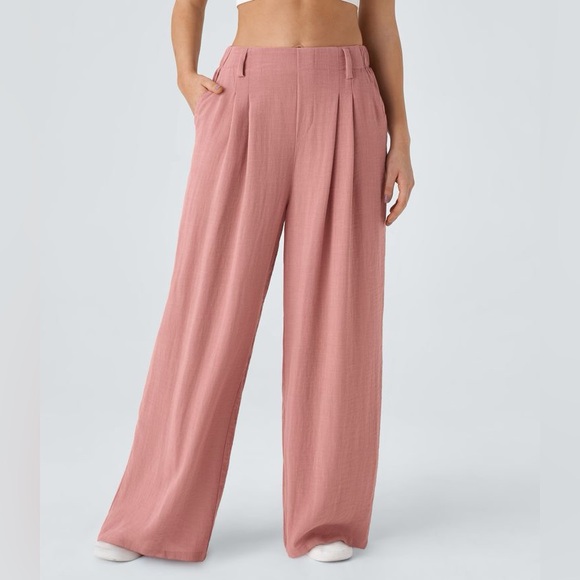 NWT Halara High Waisted Side Pocket Wide Leg Flowy Solid Palazzo Casual Linen - Picture 1 of 9